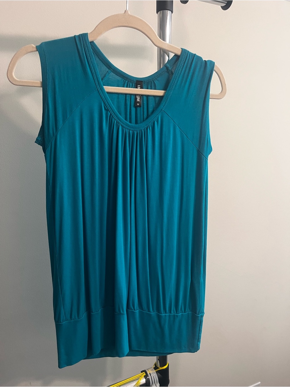 Lock & Love Teal Scoop Neck. Cap Sleeve Top with Banded Bottom